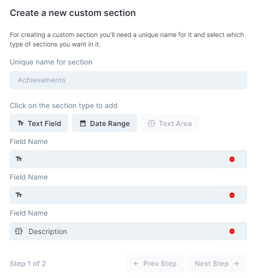 Create a new custom section
